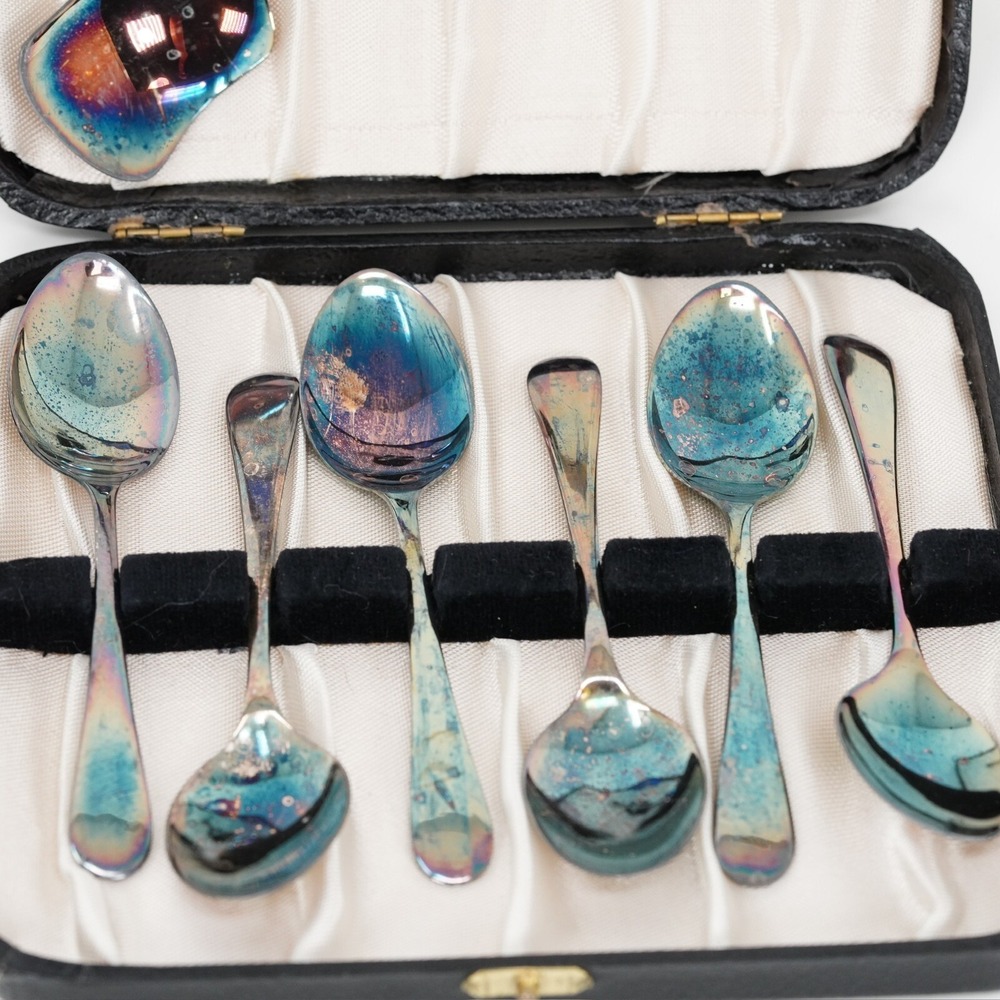 Viners Sheffield England Silverplate Teaspoons & Sugar Spoon Set w/ Box Vintage - Picture 5 of 12
